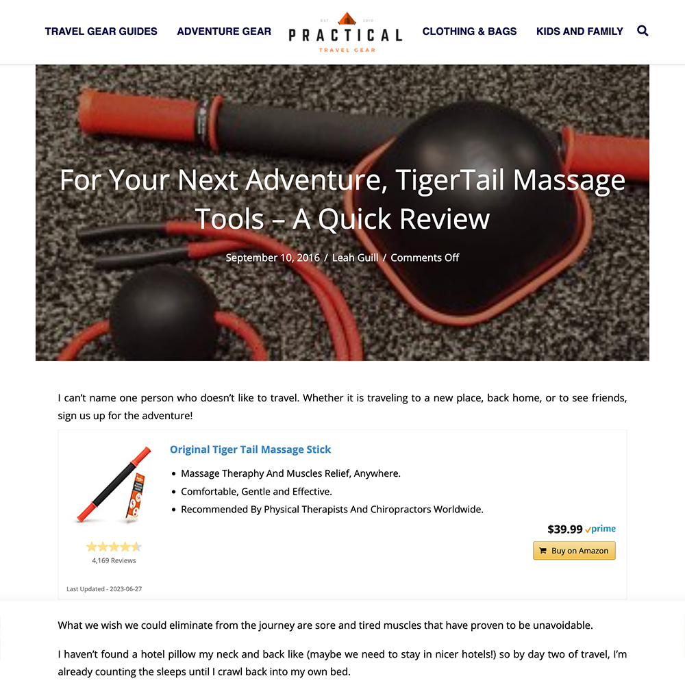 Practical Travel Gear — For Your Next Adventure, TigerTail Massage Tools – A Quick Review