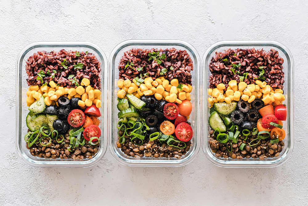 Meal prep. Having healthy, ready-to-eat options will make it easier to stick to your nutrition goals and avoid less healthy convenience foods.