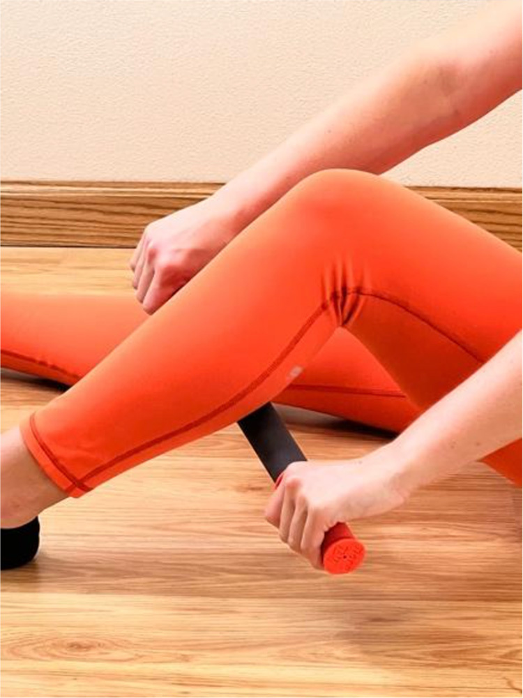 Roll the calf muscles using the 18” roller for 30 seconds